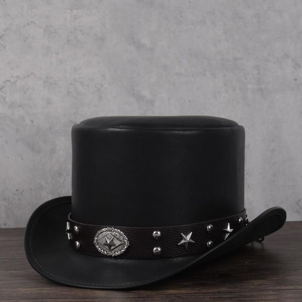 

3 size 100% leather hat women men president flat fedoras hat magic steampunk cosplay party caps dropshiping, Blue;gray