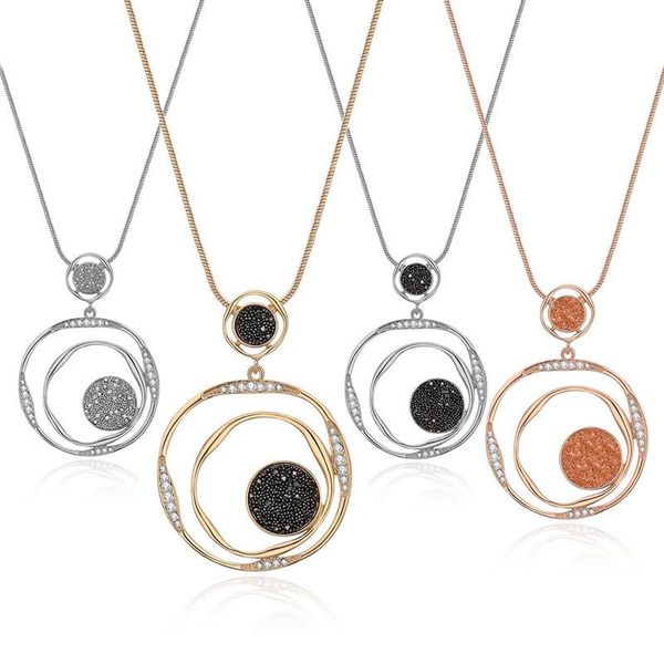 

3 circles pendant necklace adjustable mix colour alloy pendant necklace long sweater chain maxi necklaces jewelry, Silver