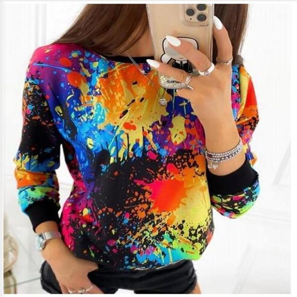 

women's hoodies & sweatshirts autumn 2021 women o-neck color printing long sleeve pullovers street fashion hip hop casual slim, Black