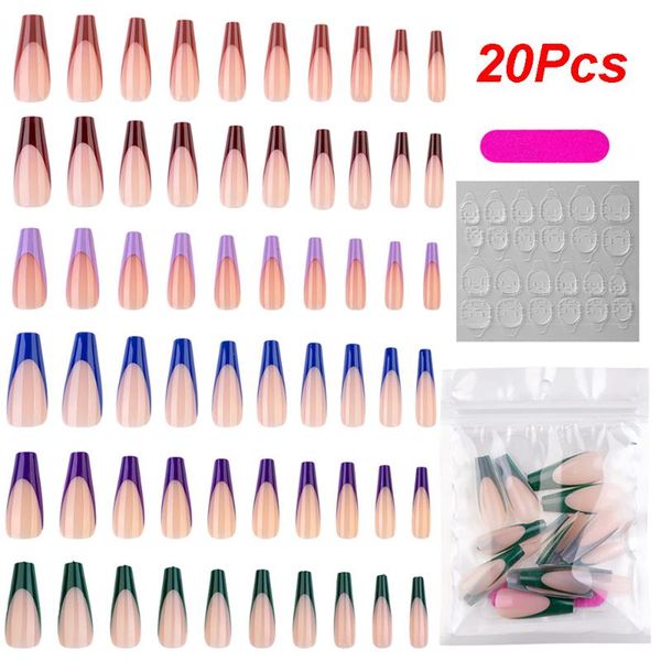 

false nails 20pcs/pack ballerina detachable acrylic full cover french gradient artificial fake manicure accessories, Red;gold