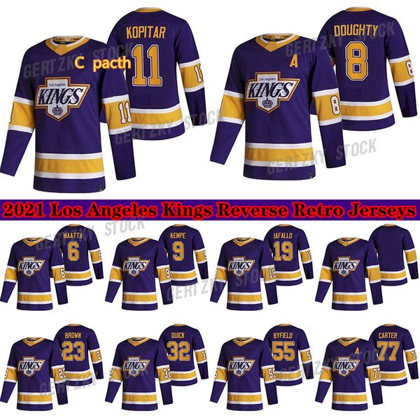 

los angeles kings 2020-21 reverse retro jersey 11 anze kopitar 32 jonathan quick 8 drew doughty 77 carter 23 brown hockey jerseys, Black;red