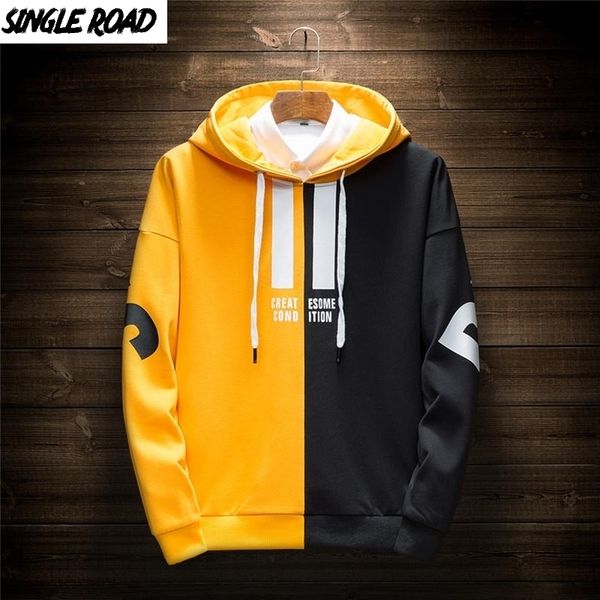 

singleroad men's hoodies men autumn harajuku japanese streetwear patchwork casual sweatshirt male hip hop yellow hoodie men 201020, Black