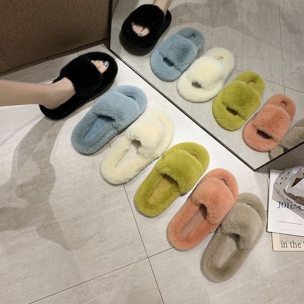 

shoes low plush slippers for adults luxury slides slipers women platform fur designer soft flat 2020 basic fabric with fur rome y1202, Black