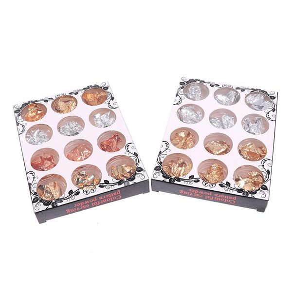 

nail glitter 12pcs gold silver foil paper 3d sticker decal manicure art, Silver;gold