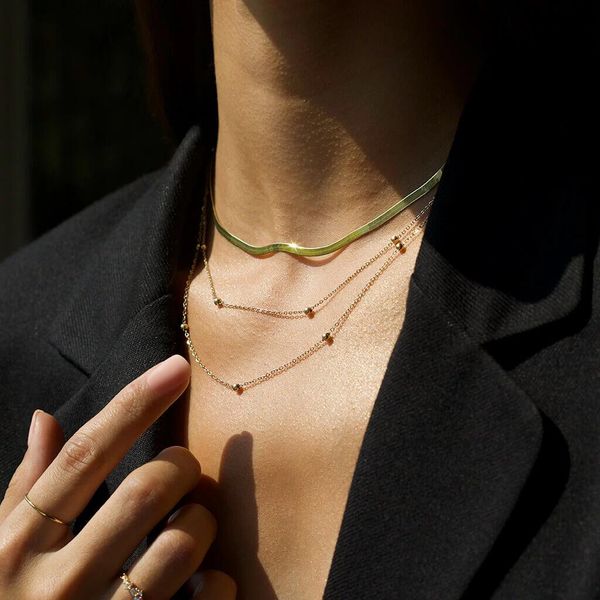 

100% 925 sterling silver 3mm width snake bone chain necklace for women girl delicate gold color flat choker fashion necklace q0531