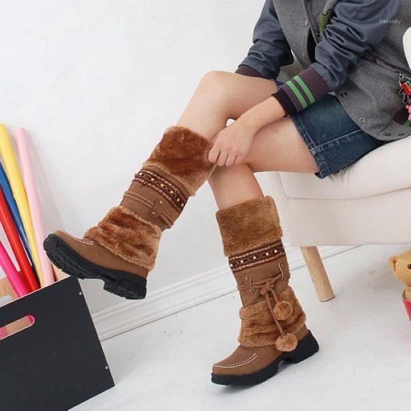 

femme winter warm plush shoes women mid calf boots chaussures snow boots fringe ladies creepers high heel botes platform shoes1, Black