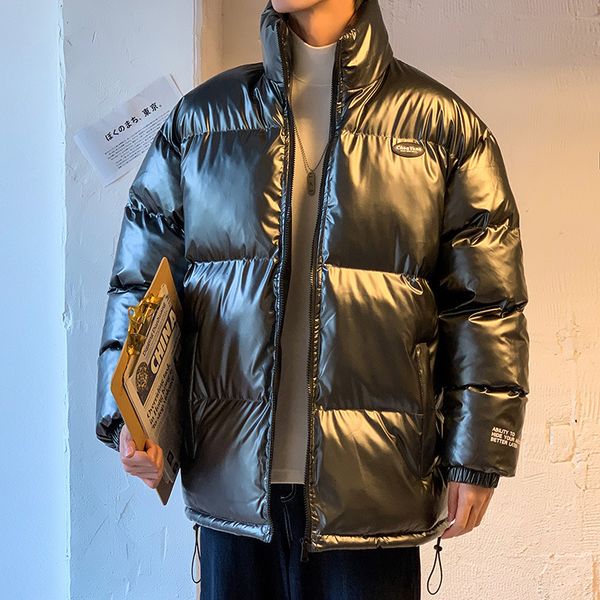 

new bright leather pu waterproof down cotton jaet for men in winter, Black