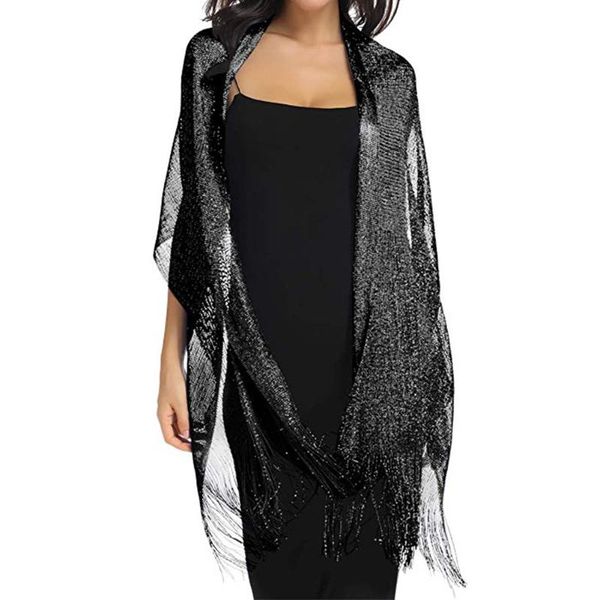 

scarves women spring autumn gift party shawls lightweight large wraps for evening dresses with tassels sparkling scarf wedding, Blue;gray