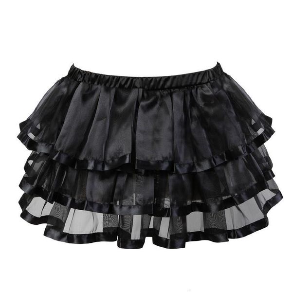 

women multilayer striped mini pleated skirt showgirl party mesh tulle dance tutu skirts match corset skirt plus size s-6xl, Black