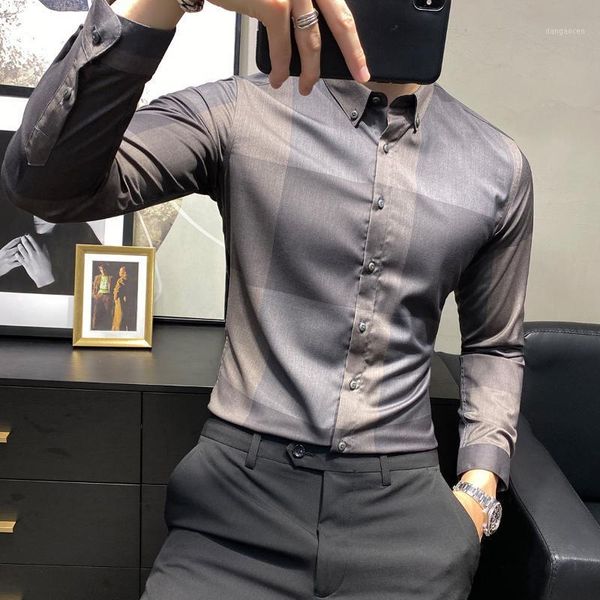 

formal shirts for men fashion designer casual plaid shirt men male dress shirts chemise homme manche longue v6241, White;black