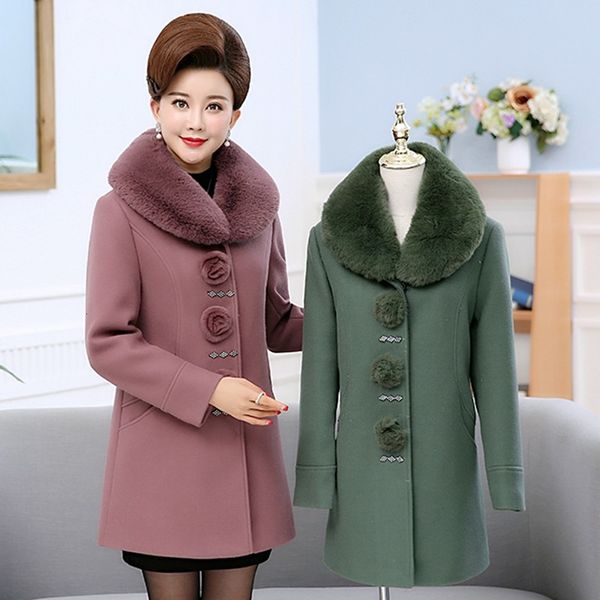 

2021 new women's spring middle-aged high-end winter wool mid-long thicken warm plus size 5xl mom coat xvqh, Black