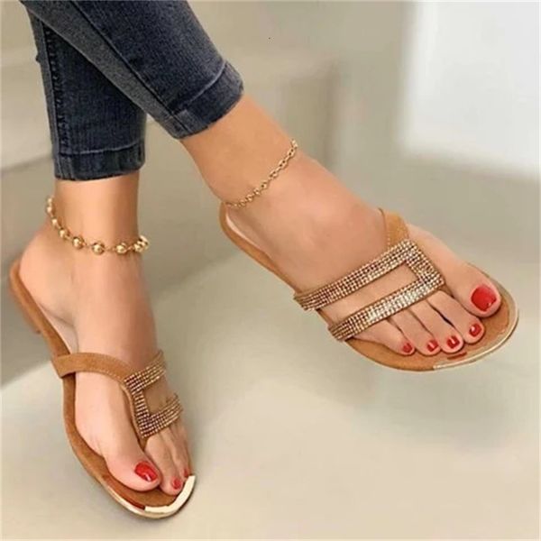 

2021 new women plus size summer fashion buckle strap flip flops sandals ladies shoes rhinestone crystal eyvr, Black