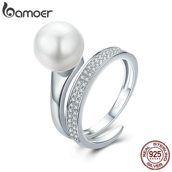 

bamoer real 100% 925 sterling silver elegant round geometric finger rings for women anniversary engagement ring jewelry scr231 201218