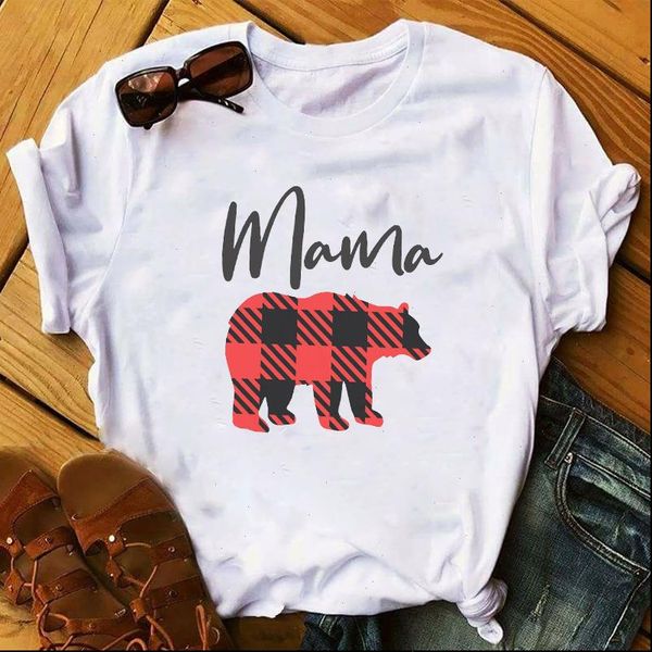 

women 2021 plaid bear cute mama clothing mom lady mother day ladies graphic female womens t shirt t shirts tee t, White