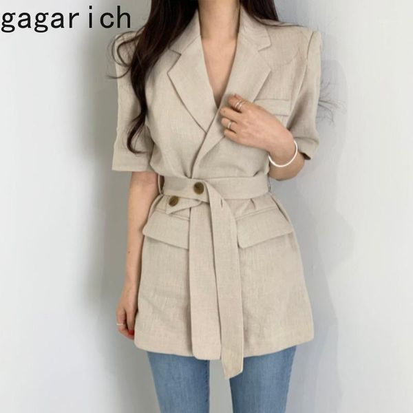 

gagarich women casual coat korean chic french retro loose fashion office lady solid belt slim thin short-sleeved jacket1, Black;brown