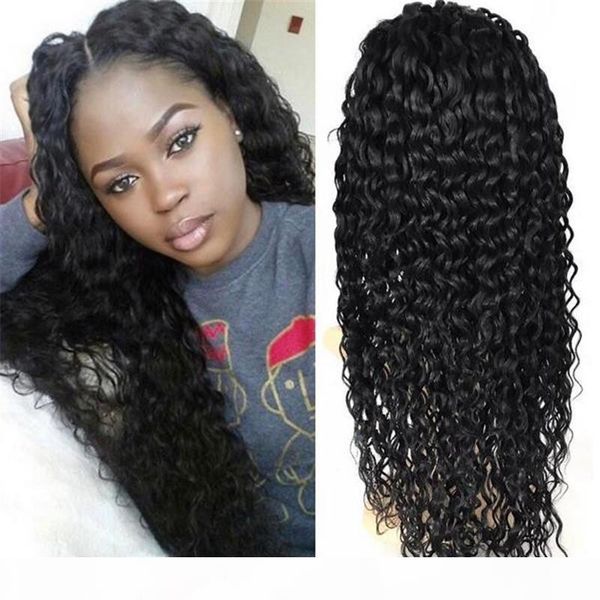 

curly full lace wig 1b virgin indian human hair deep curl front lace wigs for black women ing, Black;brown