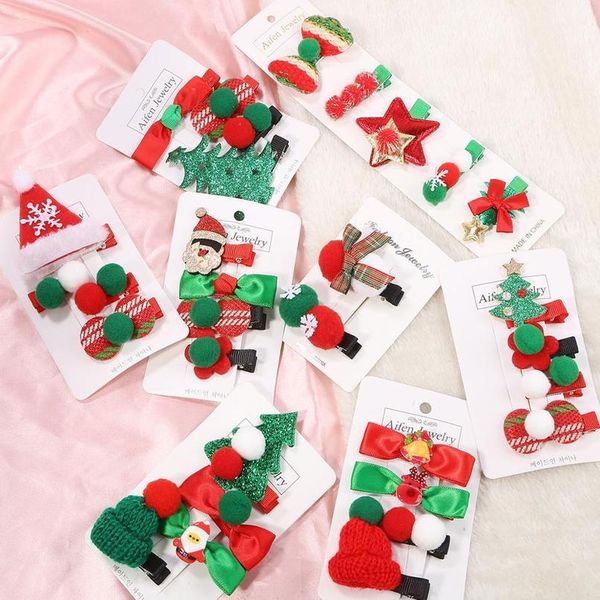 

1-5pcs/set fashion cute christmas set hair clip star santa claus hairpin baby girl headdress duckbill clip bow hair clip qylalf, Black;brown