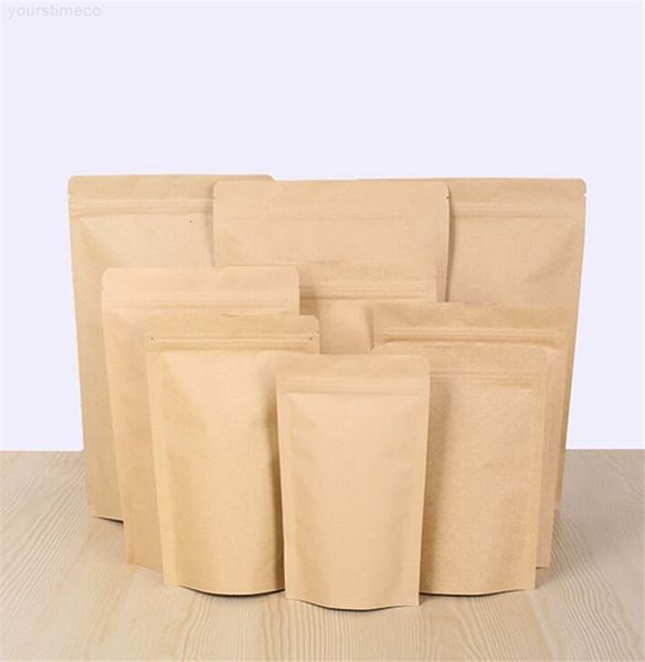 

up zipper brown stand bag kraft paper aluminium foil pouch resealable zip lock grip seal food grade bagju0421