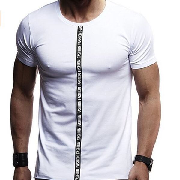 

men's sports stripe short sleeve fitness summer style slim t-shirt, White;black