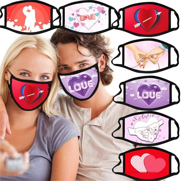 

2021 valentine's day printed women men fashion face mask cover breathable washable dustproof christmas party masks mouth-muffle dhl e12