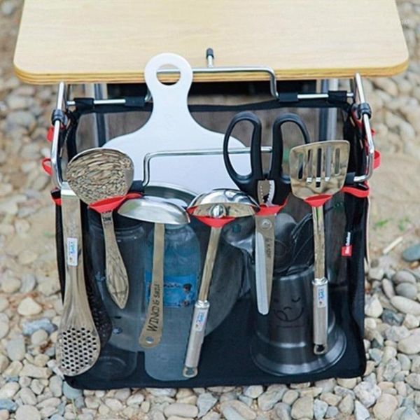 

backpacking packs 1pcs outdoor picnic storage bag portable stuff iron mesh net pocket table folding for camping hanging kitch t9e01