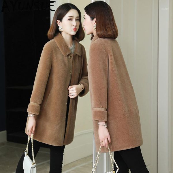 

ayunsue real fur coat women autumn winter 100% wool jacket korean vintage womens jackets and coats manteau femme l2397 kj34751, Black