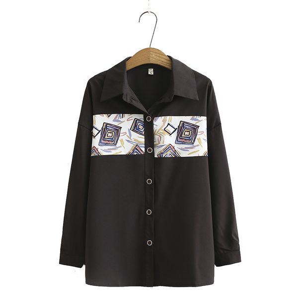 

size xl-4xl plus black fashion printed female long sleeve shirt vintage dngl, White