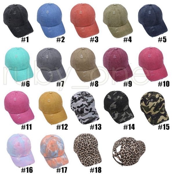 

washed camo tie-dye leopard hollow criss cross ponytail messy bun baseball cap girls trucker hat party hats supplies rra1slh