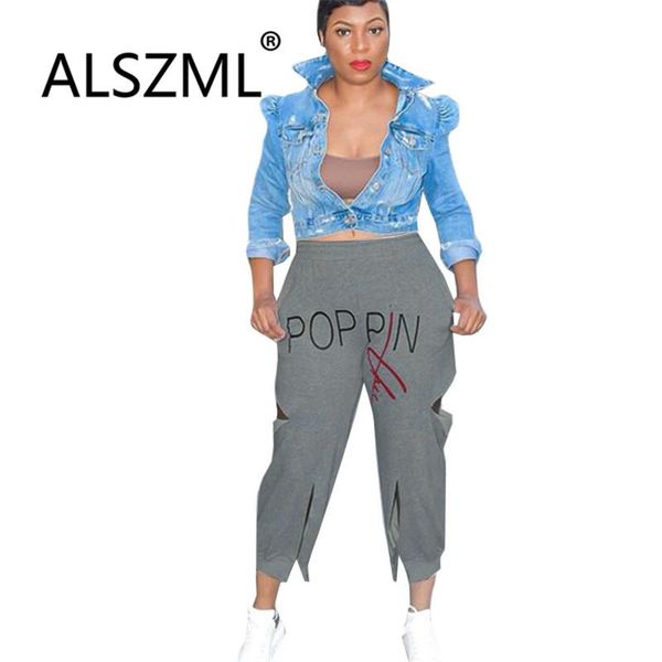 

women's pants & capris casual slim letter print jogging pant ladies grey color fashion pencil streetwear trouser, Black;white