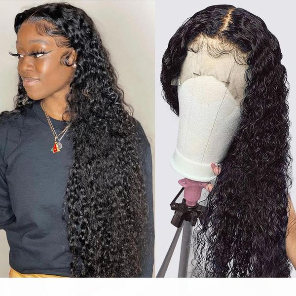 

curly human hair wig short bob lace front human hair wigs for black women brazilian remy hd frontal 30 inch deep water wave, Black;brown