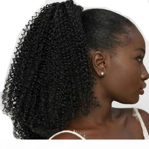

curly ponytail extension for black women brown color drawstring ponytail curly for african women human hair afro kinky ponytail extension