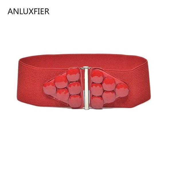 

h9860 lady elastic belt women button decoration simple wide waist seal retro fashion casual waistband accessories, Black;brown