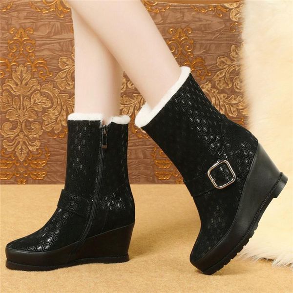 

boots women shiny genuine leather wedges high heel ankle female winter platform pumps fashion snekaers1, Black