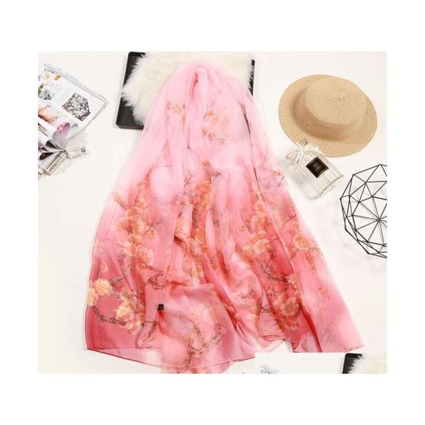 

s1245 summer women slik scarf sun-screen imitated silk long colorful florals shawl wraps scarf th sqcwwh queen66, Blue;gray