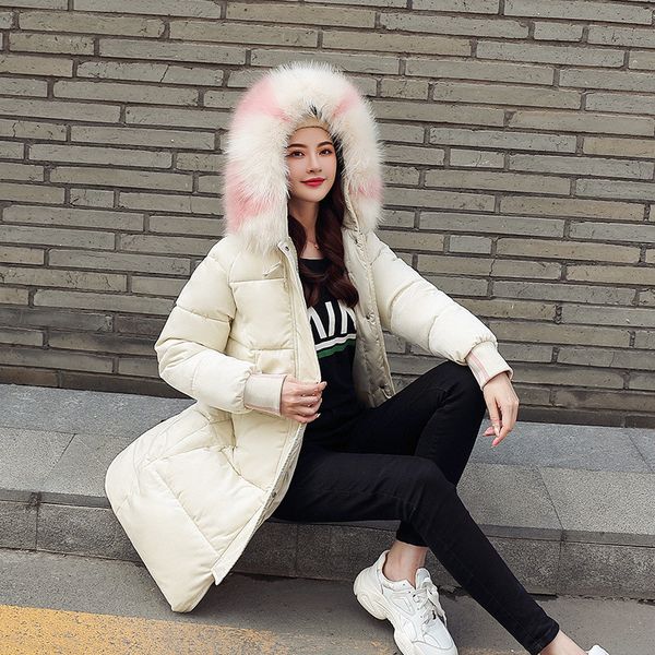 

2021 new female winter black pink m-3xl plus size skin with hood down cotton fashion jacket parka xlx1