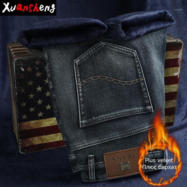 

brand blue gray elastic velvet men's jeans 2019 classic youth slim straight streetwear grinding white fleece warm fashion jeans1