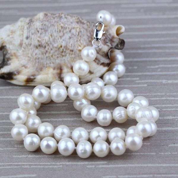 

chains 18" 9-10mm white freshwater pearl necklace, Silver