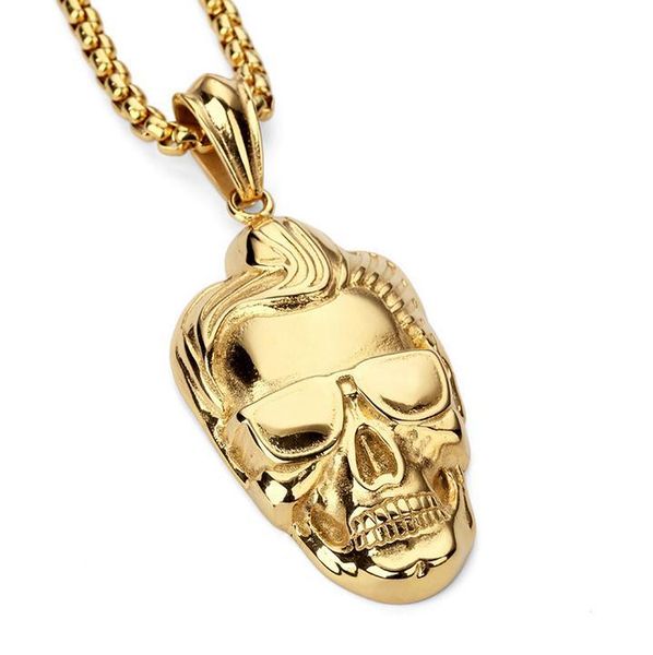 

man titanium steel head bones pendant skeleton necklace