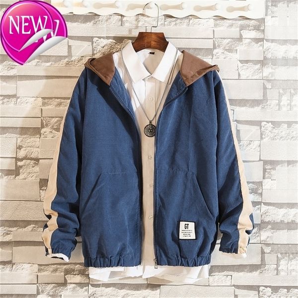 

casual england style new 2020 spring autumn cargo jacket men's brand clothes plus oversize m-5xl with hoodies jk8820, Black