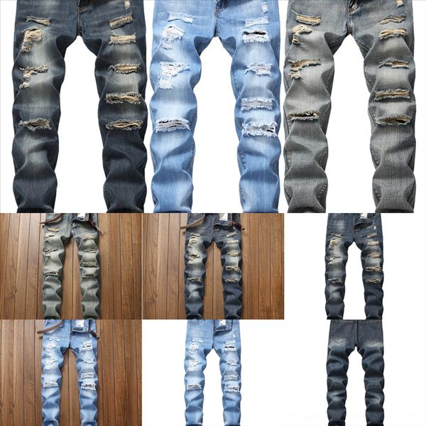 

ahh2m moomphya new jeans skinny jeans men distressed hole man hop jeans pleated hole stripes men ripped stylish hip destroy, Black