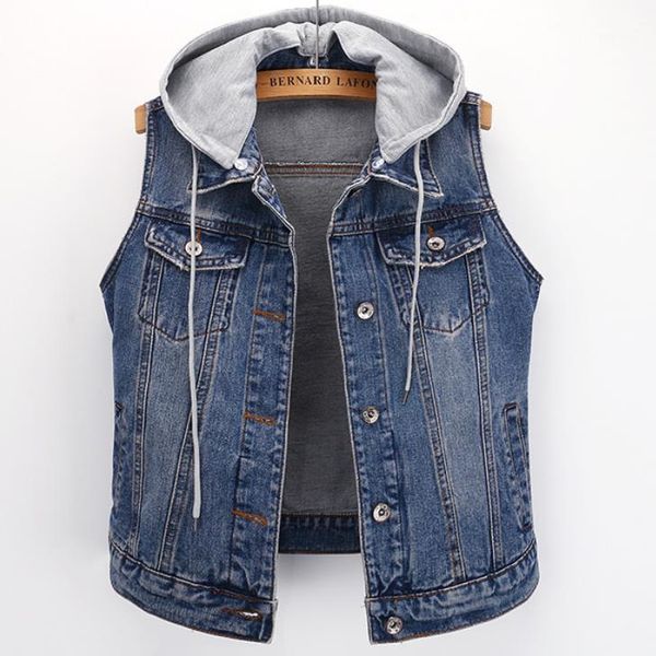 

plus size 5xlspring autumn women hooded sleeveless denim vest women short denim vests jeans jacket1, Black;white