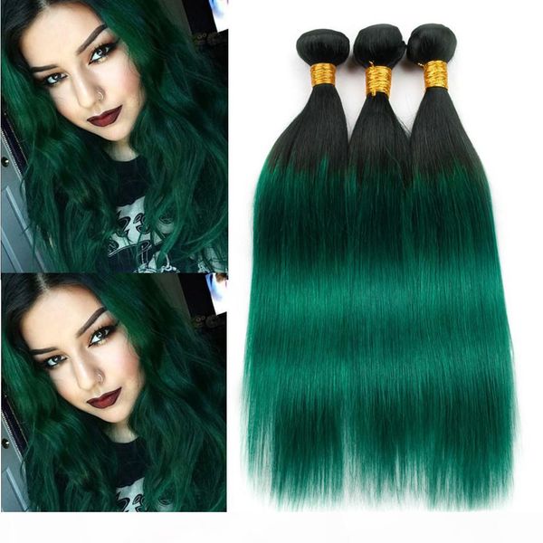 

ombre dark green malaysian human hair weave wefts silky straight #1b green dark roots ombre human hair bundles deals 10-30" mixed lengt, Black;brown