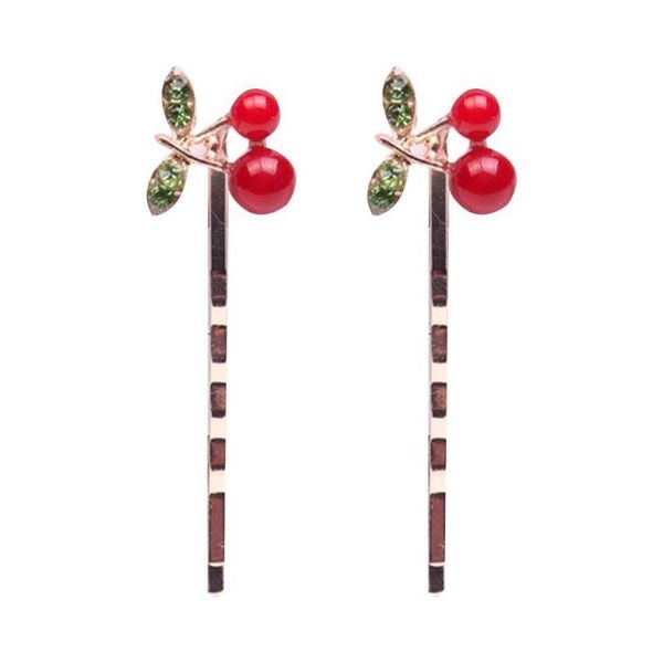 

2pcs minimalist jewelry boutique hair clip ladies girl cute faux crystal cherry fruit wavy bobby pin student side bangs jllnto, Silver