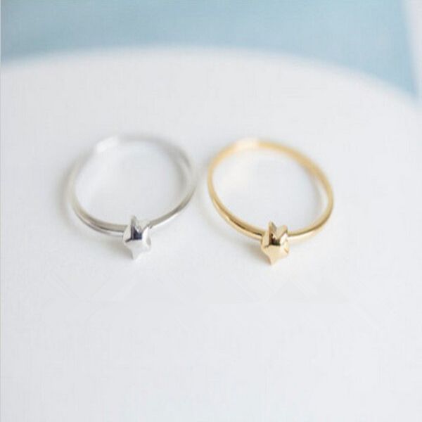 

trendy star rings cute the three-dimensional little pentagram ring plated 18k gold silver rose mini -wedding ring bridesmaid gift, Golden;silver