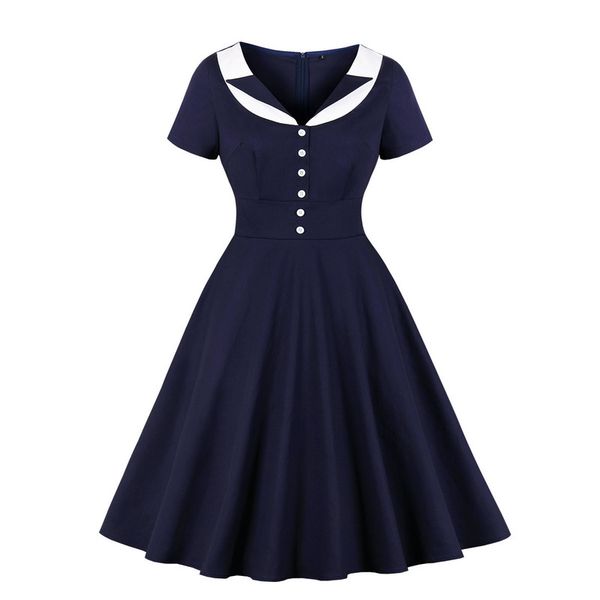 

women's dress 2020 summer contrast hepburn style skirt 2182, Black;gray