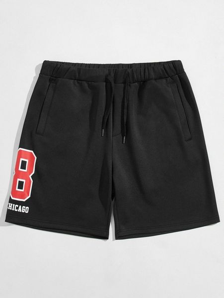 

men letter graphic drawstring track shorts w9ub#, Black