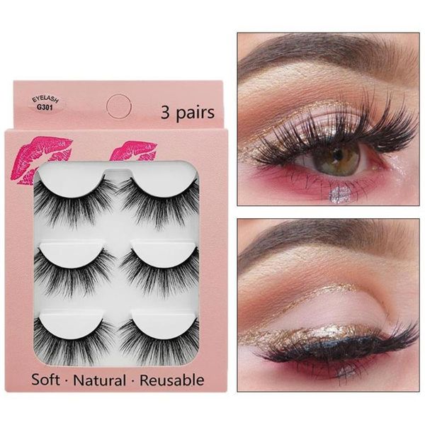 

false eyelashes 3 pairs mink-like wool handicraft with cotton stalk handmade natural makeup 3d imitate mink fluffy