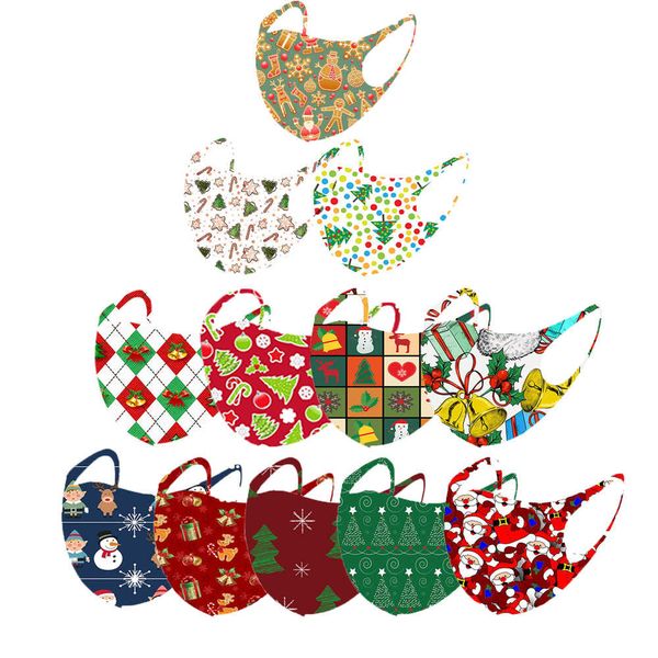 

christmas trees mask space cotton ear hook printed xmas anti dust gifts snowman mouth cover breathable washable reusable, Black
