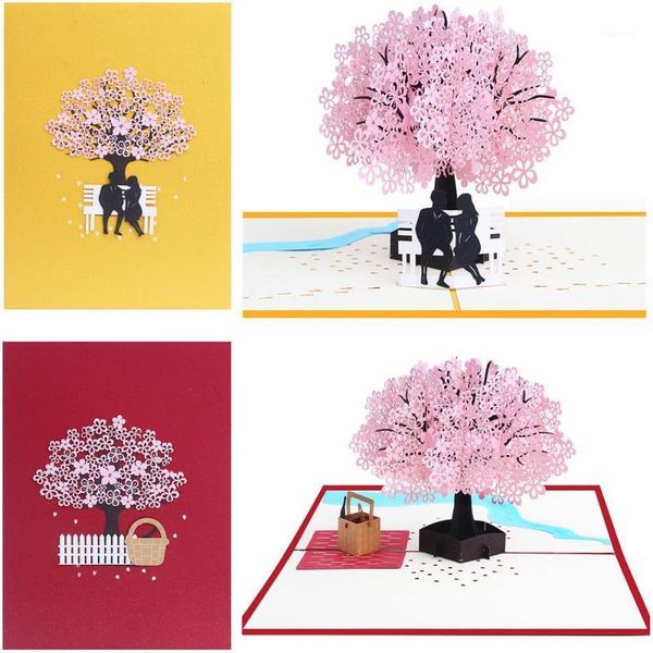 

3d stereo greeting card romantic cherry blossom great handmade birthday party valentine christmas wedding invitation gift card1