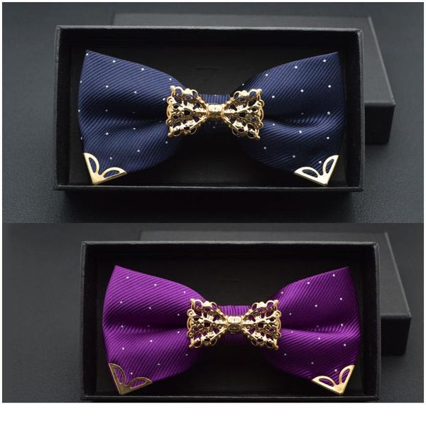 

new boutique hollow metal decoration for wedding married groom men neck wear butterfly knot dot bow tie cravat male par qylxkv, Black;gray
